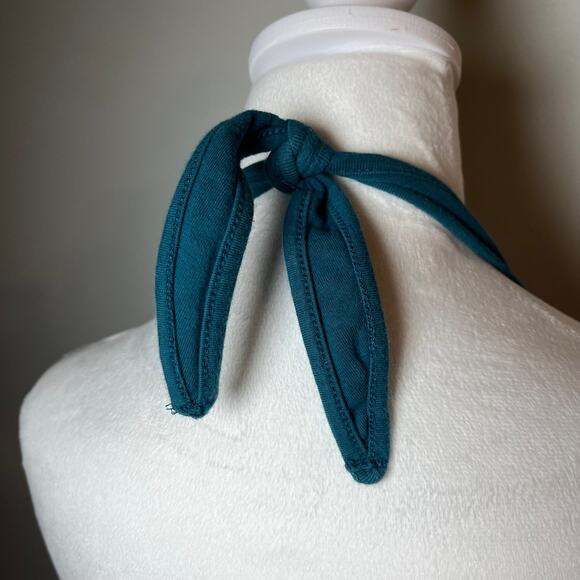 Y2K Turquoise Embroidered Bead Halter Top Blue Sz Large Fairy Pixie Boho Tie - Picture 5 of 8
